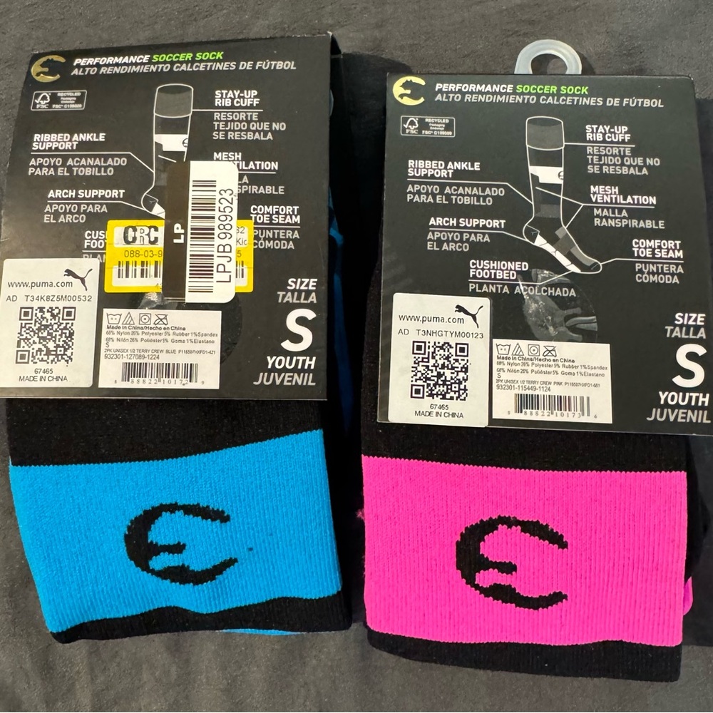 Performance Soccer Socks - Blue & Pink Pair(2-Packs/2-Pair Per Pack)